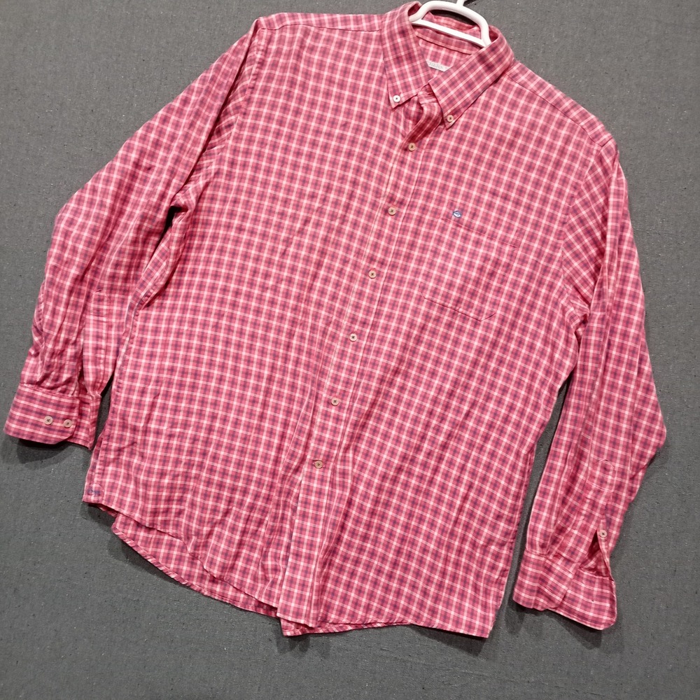 Southern Tide Mens XL Pink Blue Plaid Cotton Button Down Skipjack Logo Shirt